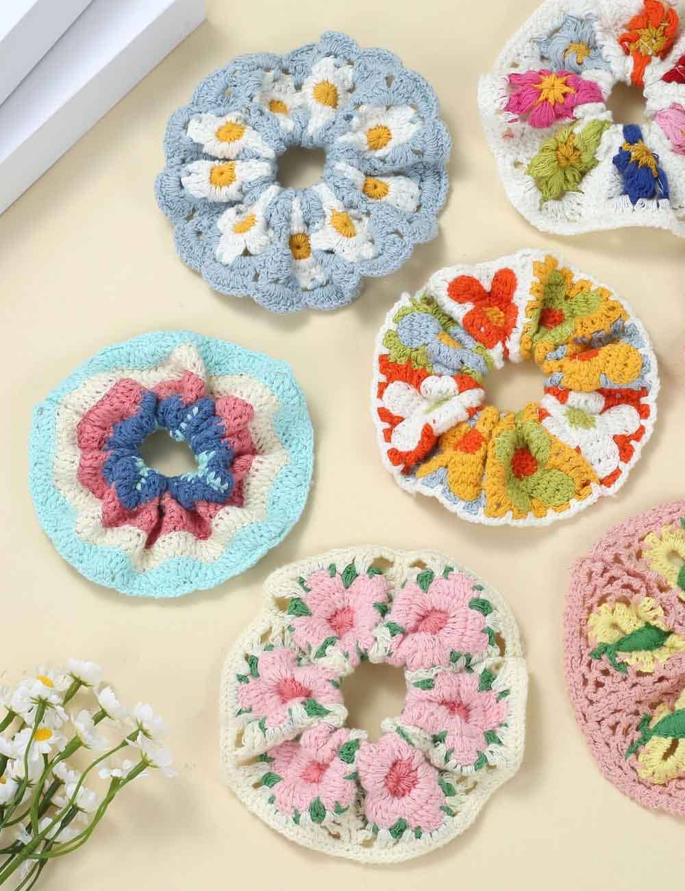 Sweet Colorful Flower Handmade Crochet Scrunchies MK2BLW6W6HSR217