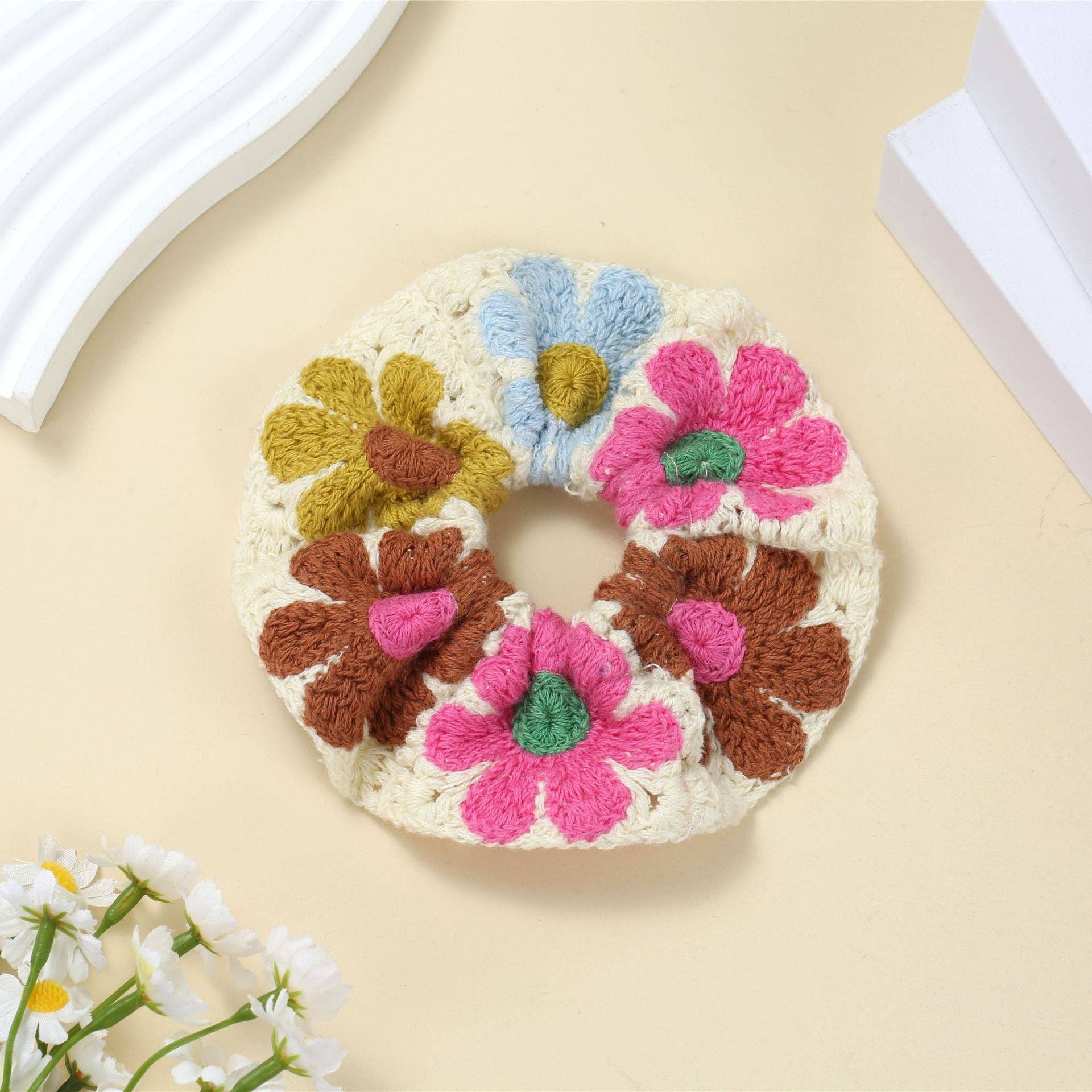 Sweet Colorful Flower Handmade Crochet Scrunchies MK2BLW6W6HSR217