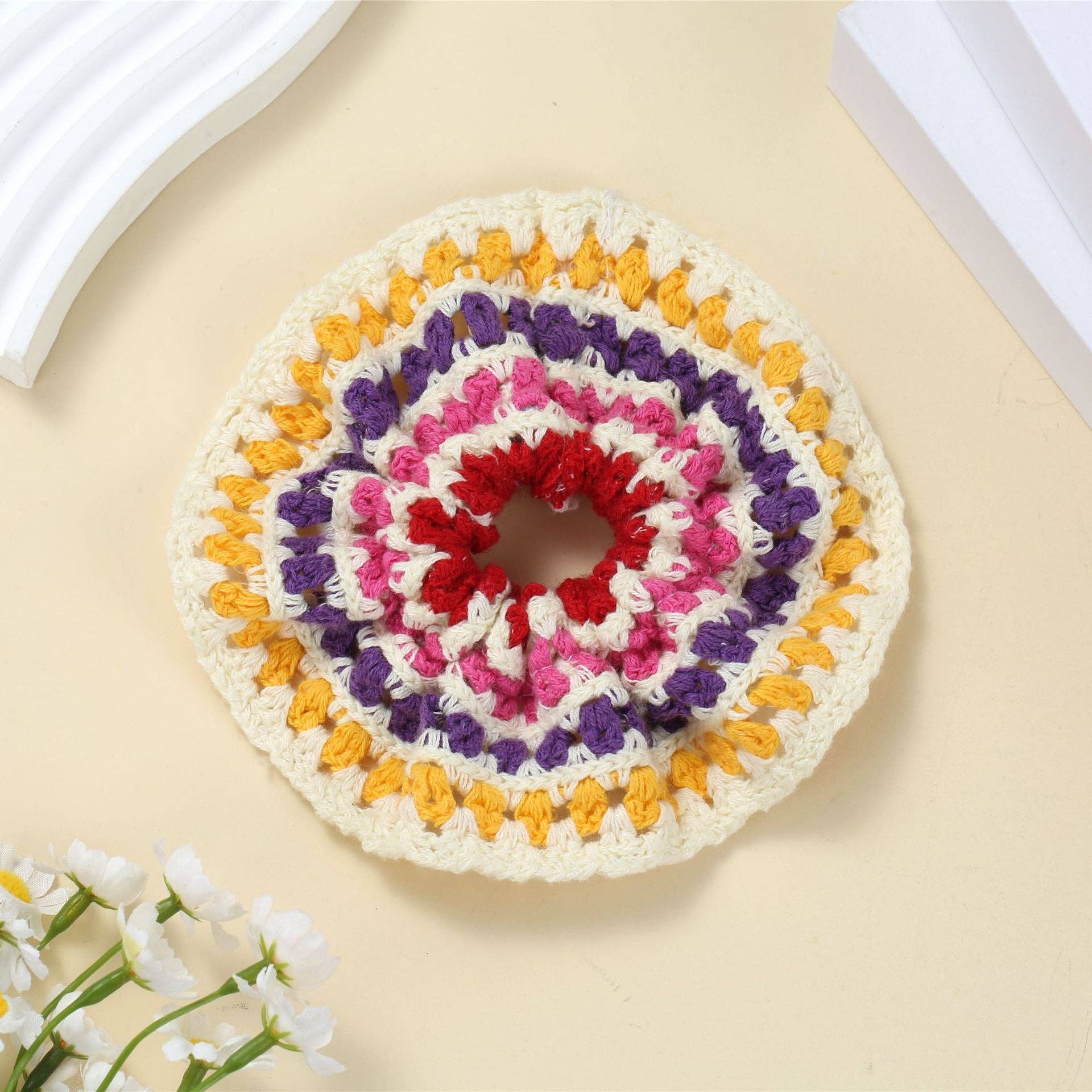 Sweet Colorful Flower Handmade Crochet Scrunchies MK2BLW6W6HSR217