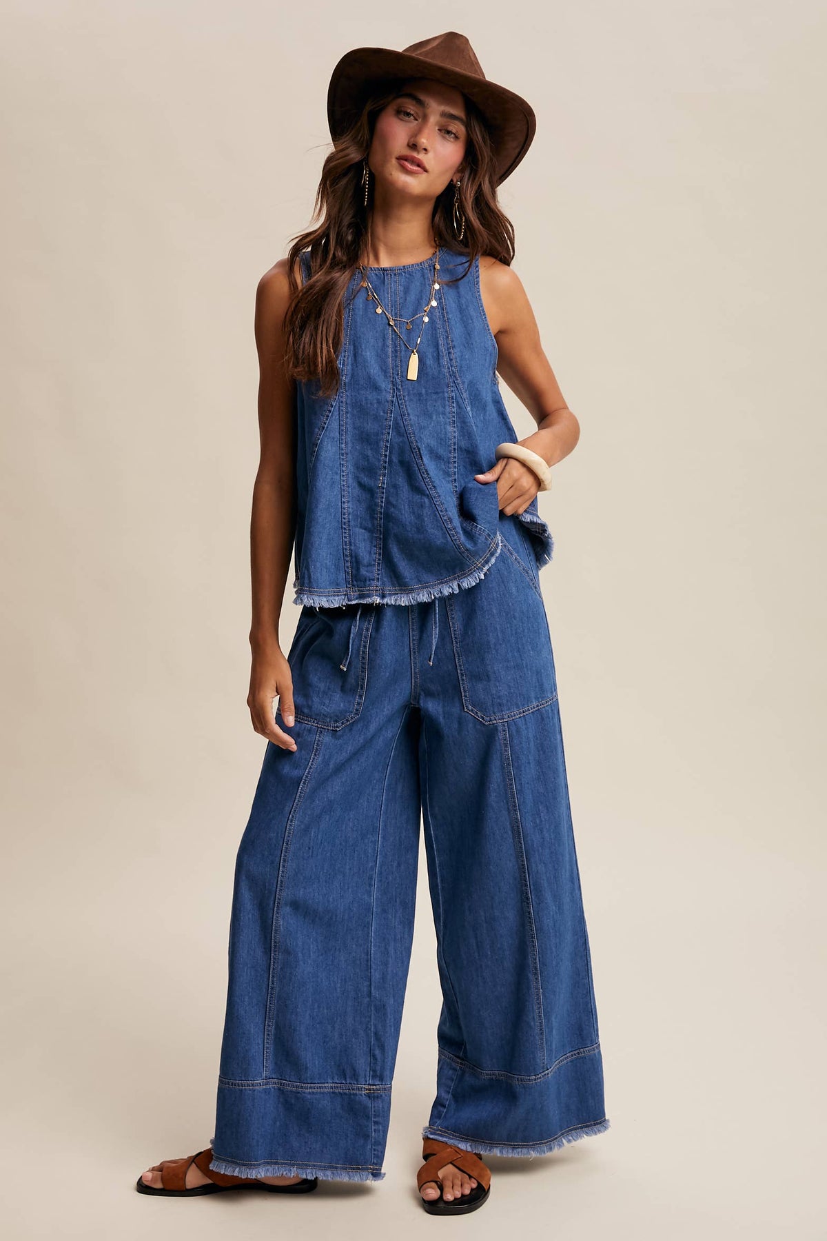 Washed Denim Tank & Wide-Leg Pants Set LSET170