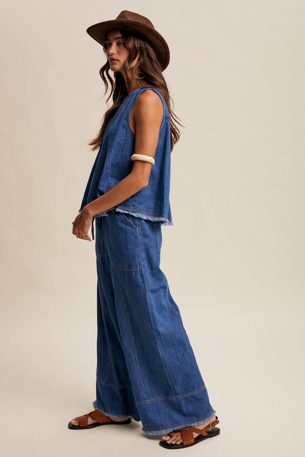 Washed Denim Tank & Wide-Leg Pants Set LSET170