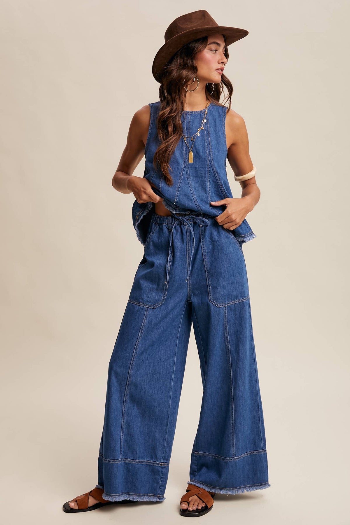 Washed Denim Tank & Wide-Leg Pants Set LSET170