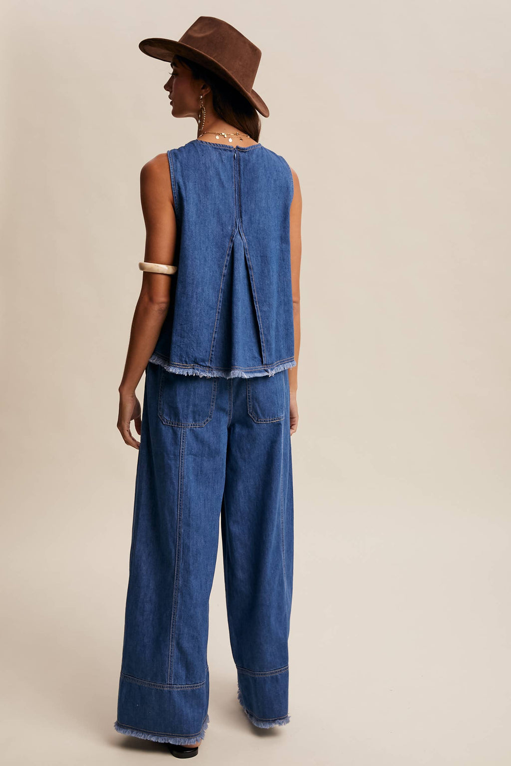 Washed Denim Tank & Wide-Leg Pants Set LSET170