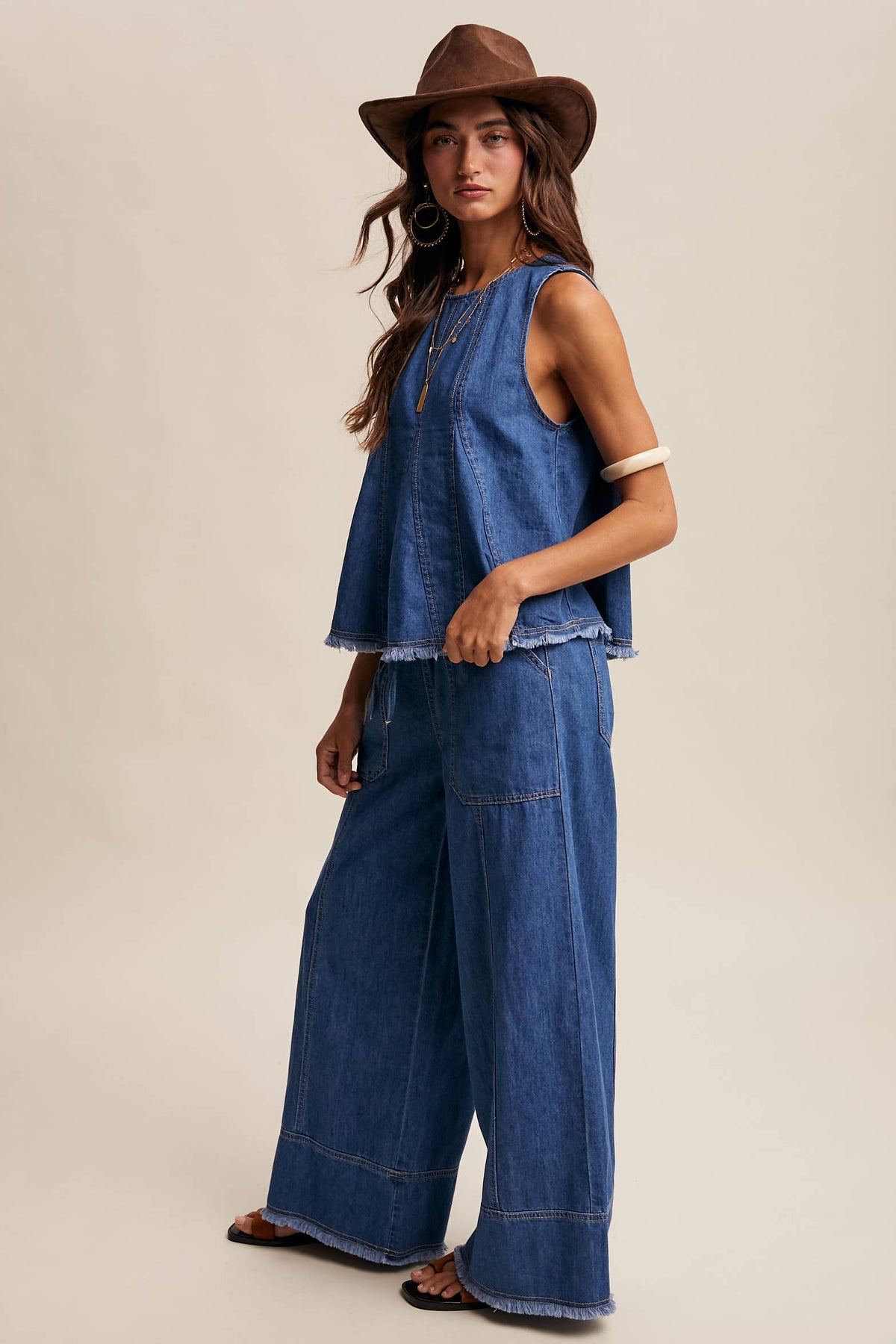 Washed Denim Tank & Wide-Leg Pants Set LSET170