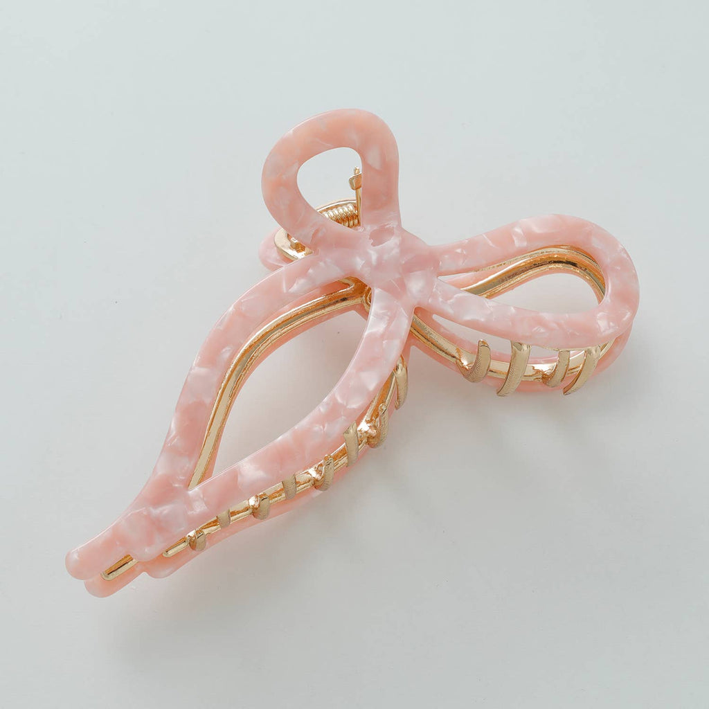 Sabrina Rosé Ribbon Metal Bow Claw Clip - Large