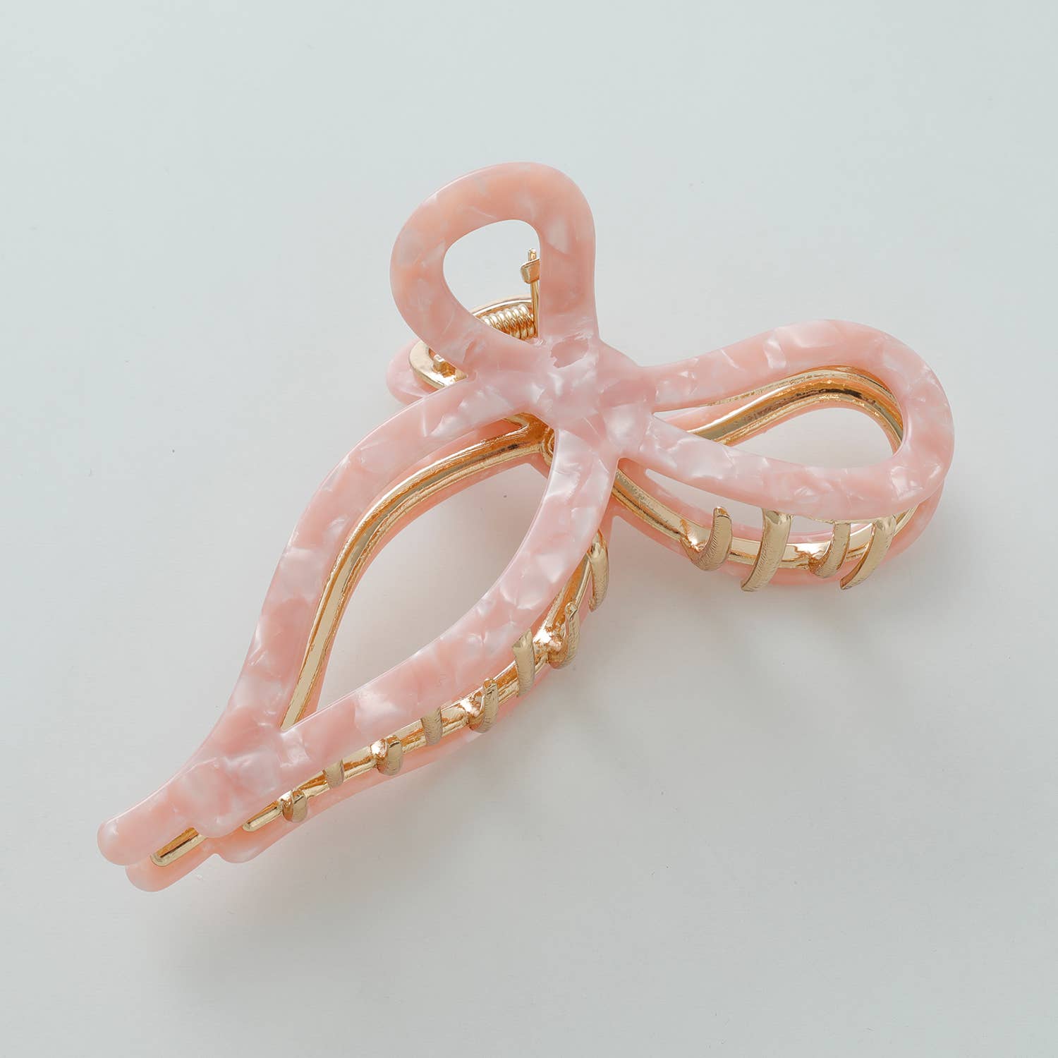 Sabrina Rosé Ribbon Metal Bow Claw Clip - Large