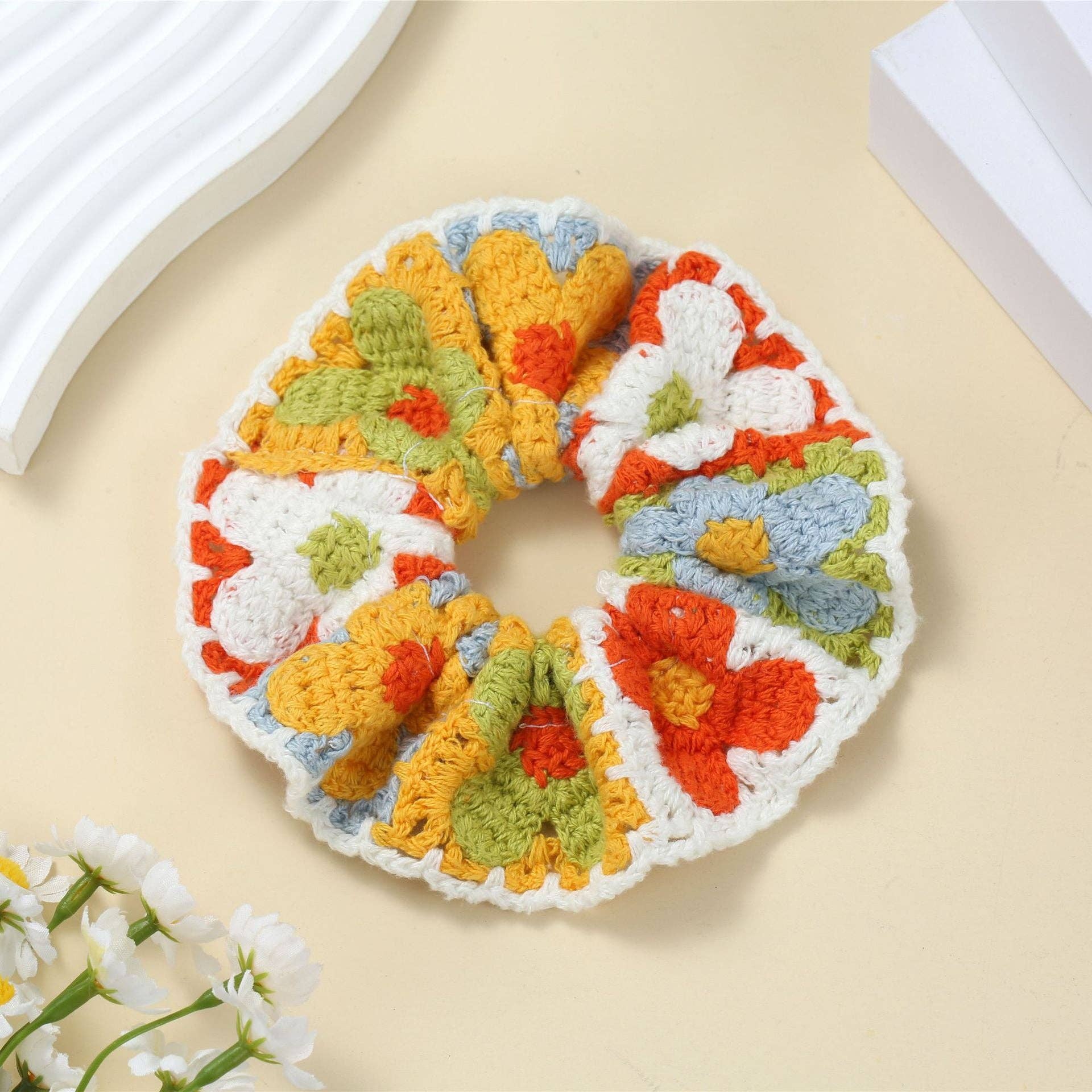 Sweet Colorful Flower Handmade Crochet Scrunchies MK2BLW6W6HSR217