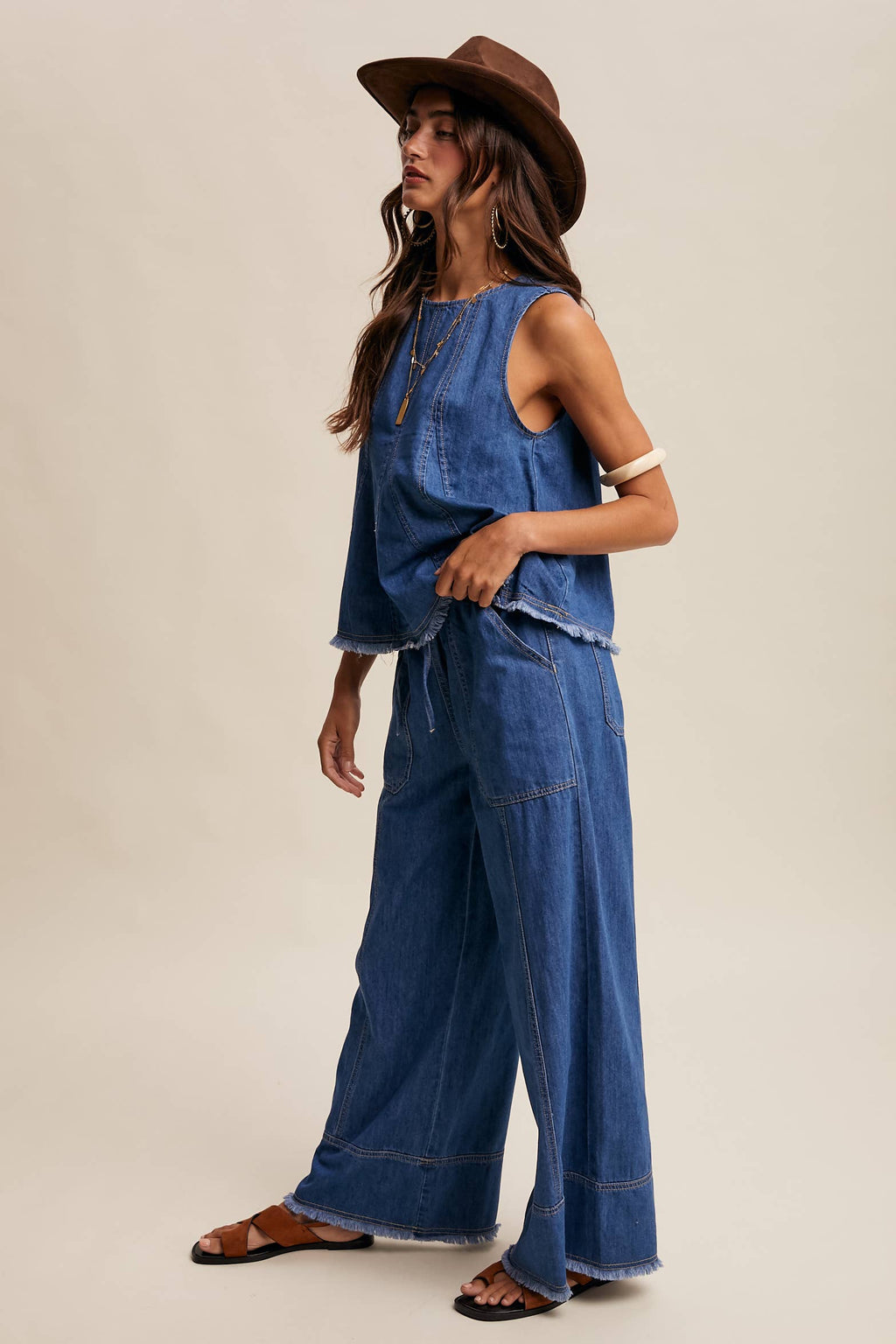Washed Denim Tank & Wide-Leg Pants Set LSET170