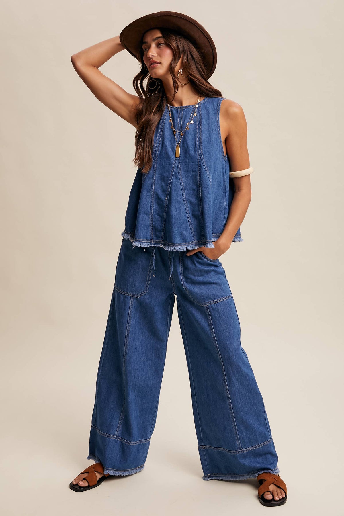 Washed Denim Tank & Wide-Leg Pants Set LSET170