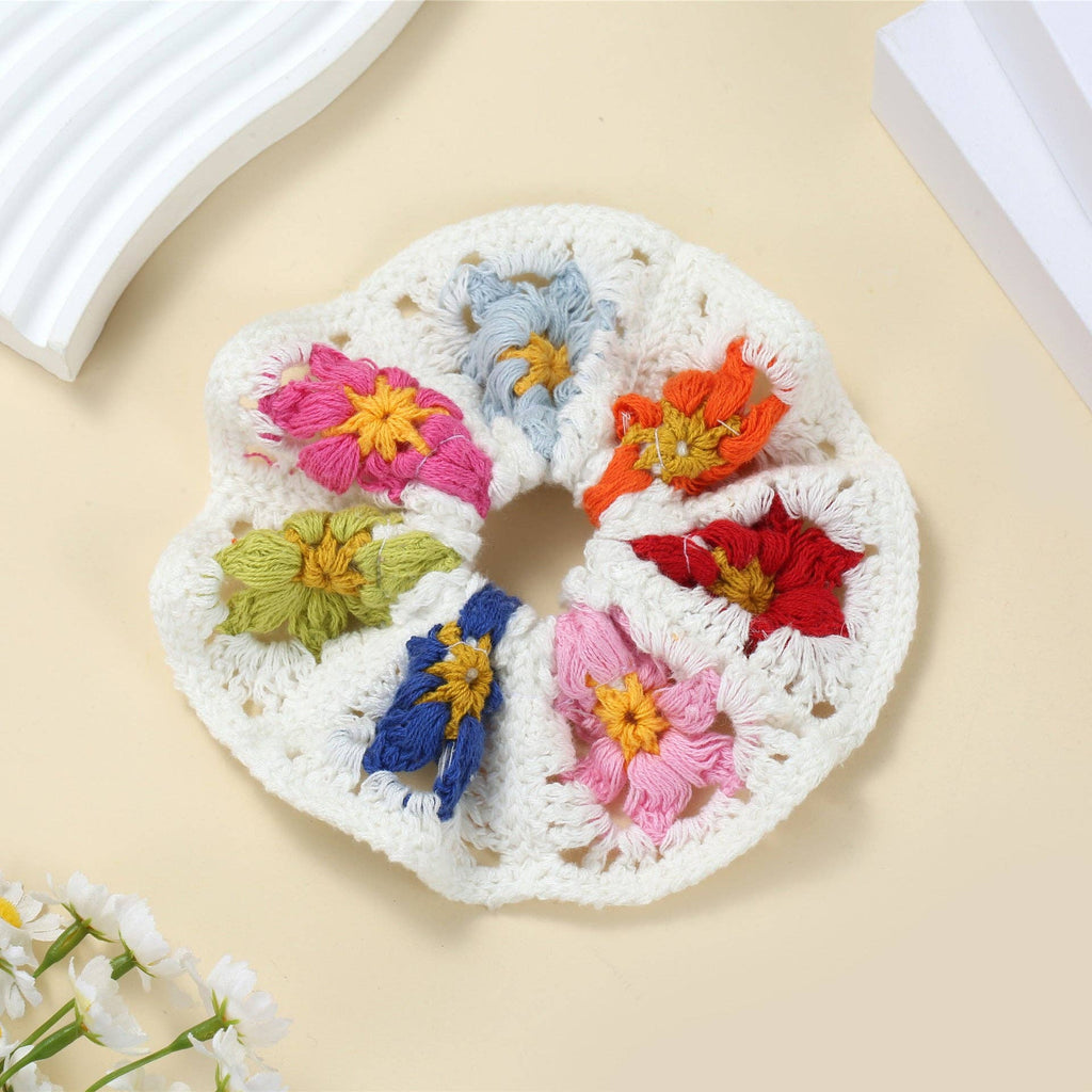 Sweet Colorful Flower Handmade Crochet Scrunchies MK2BLW6W6HSR217