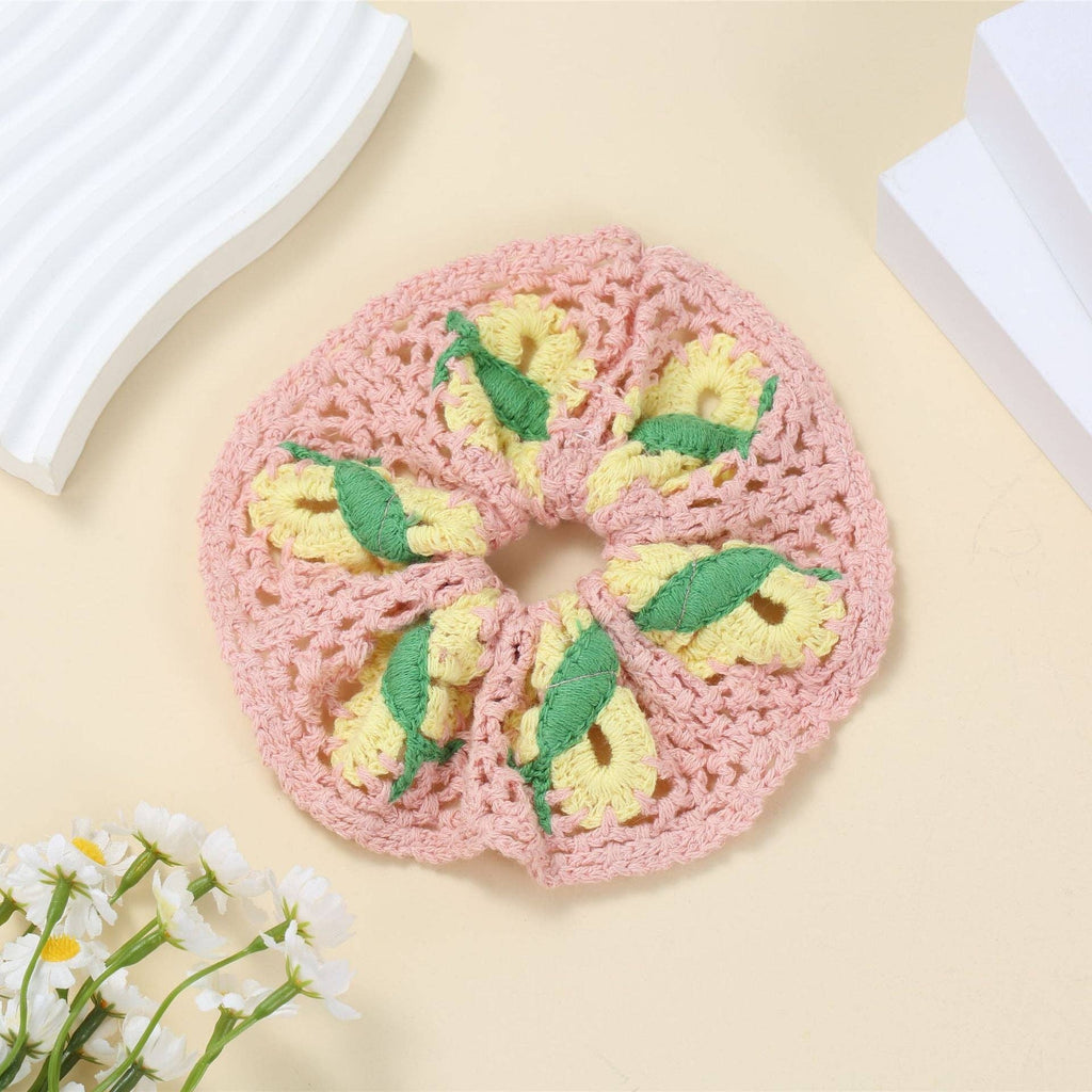 Sweet Colorful Flower Handmade Crochet Scrunchies MK2BLW6W6HSR217