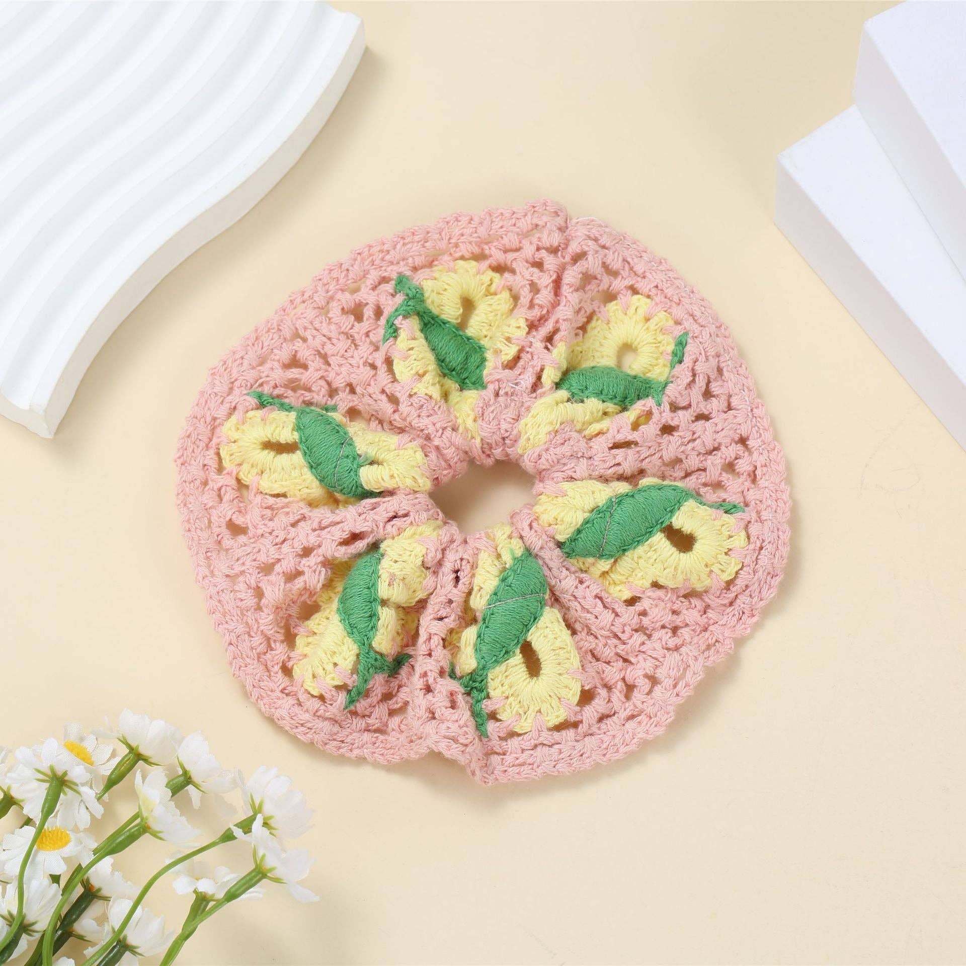 Sweet Colorful Flower Handmade Crochet Scrunchies MK2BLW6W6HSR217
