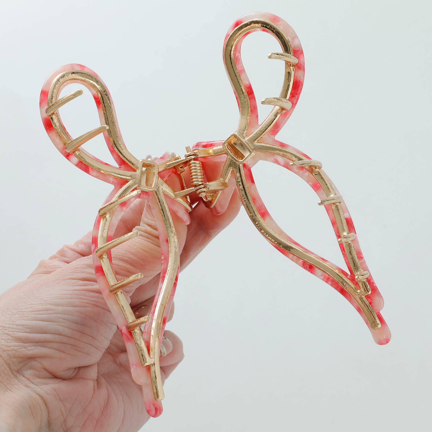 Sabrina Rosé Ribbon Metal Bow Claw Clip - Large