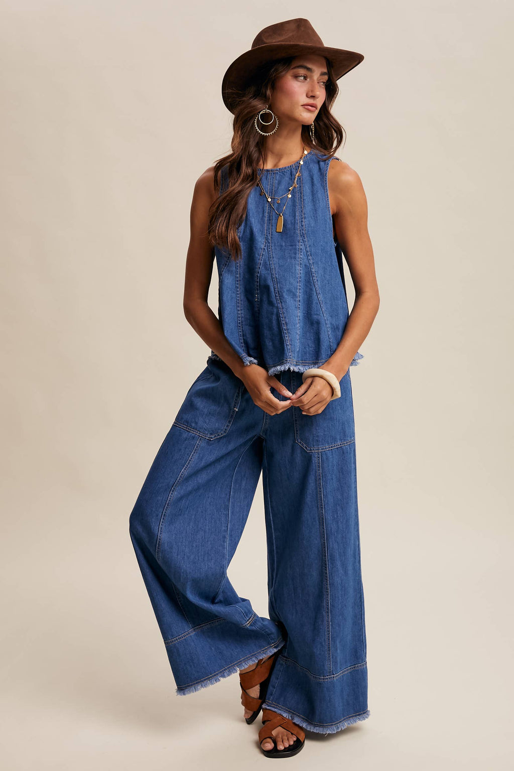Washed Denim Tank & Wide-Leg Pants Set LSET170