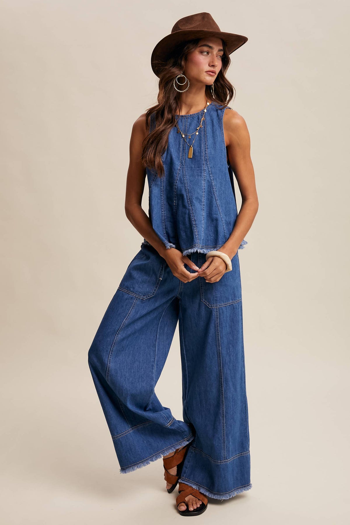 Washed Denim Tank & Wide-Leg Pants Set LSET170