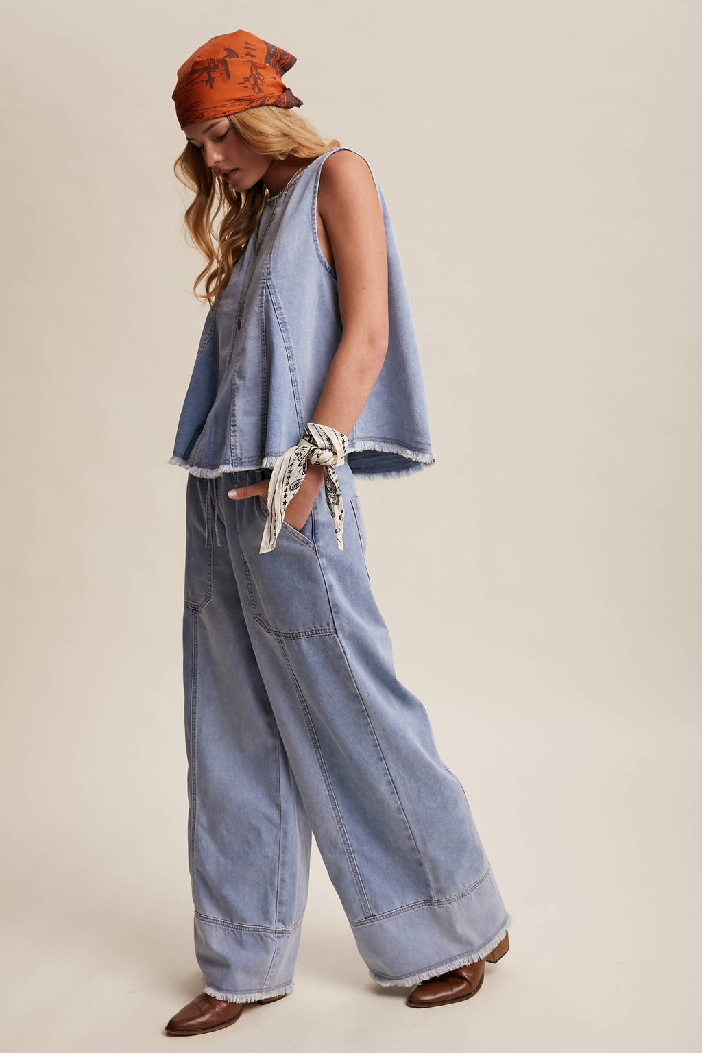 Washed Denim Tank & Wide-Leg Pants Set LSET170