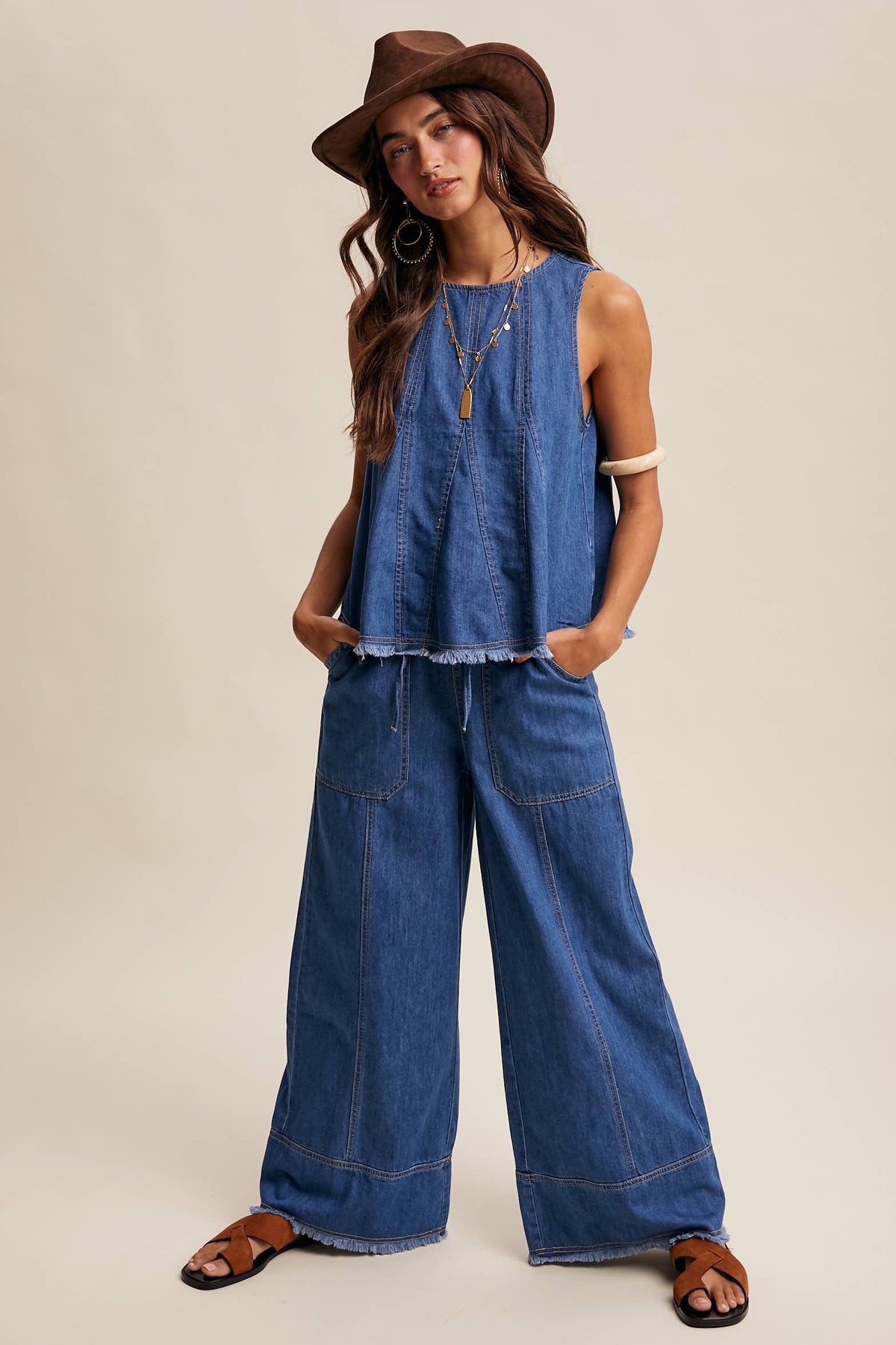 Washed Denim Tank & Wide-Leg Pants Set LSET170