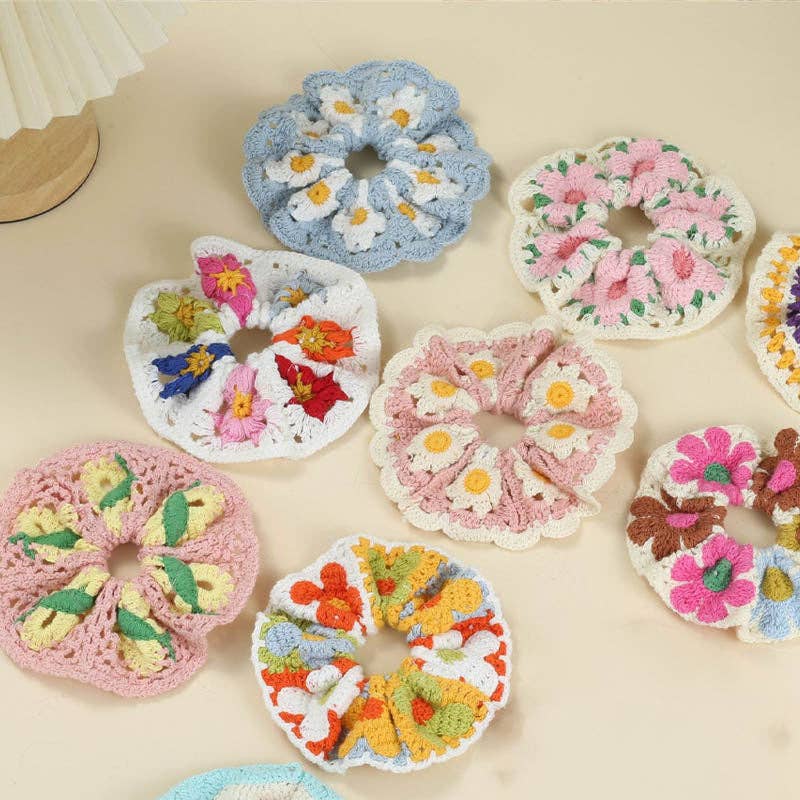 Sweet Colorful Flower Handmade Crochet Scrunchies MK2BLW6W6HSR217