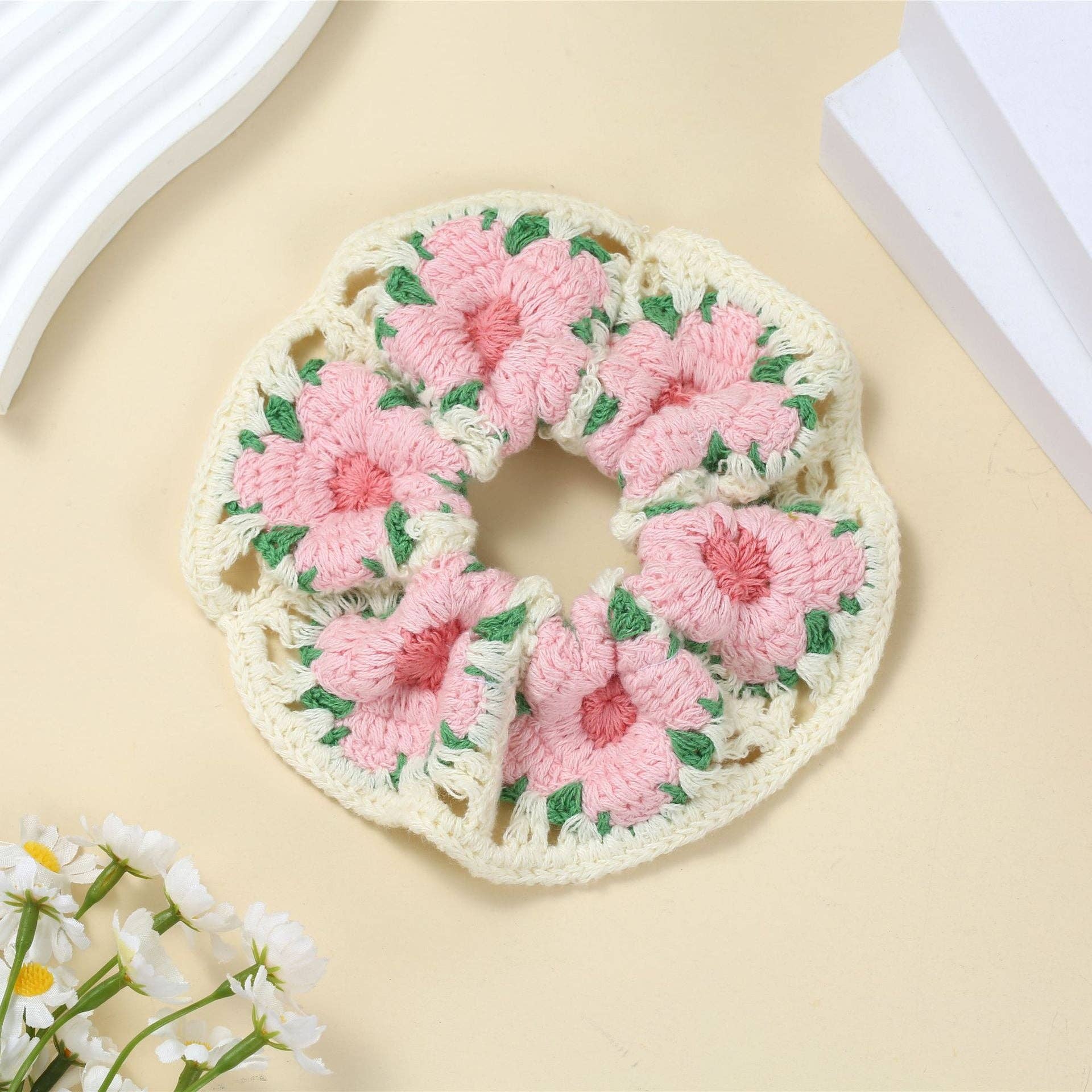 Sweet Colorful Flower Handmade Crochet Scrunchies MK2BLW6W6HSR217