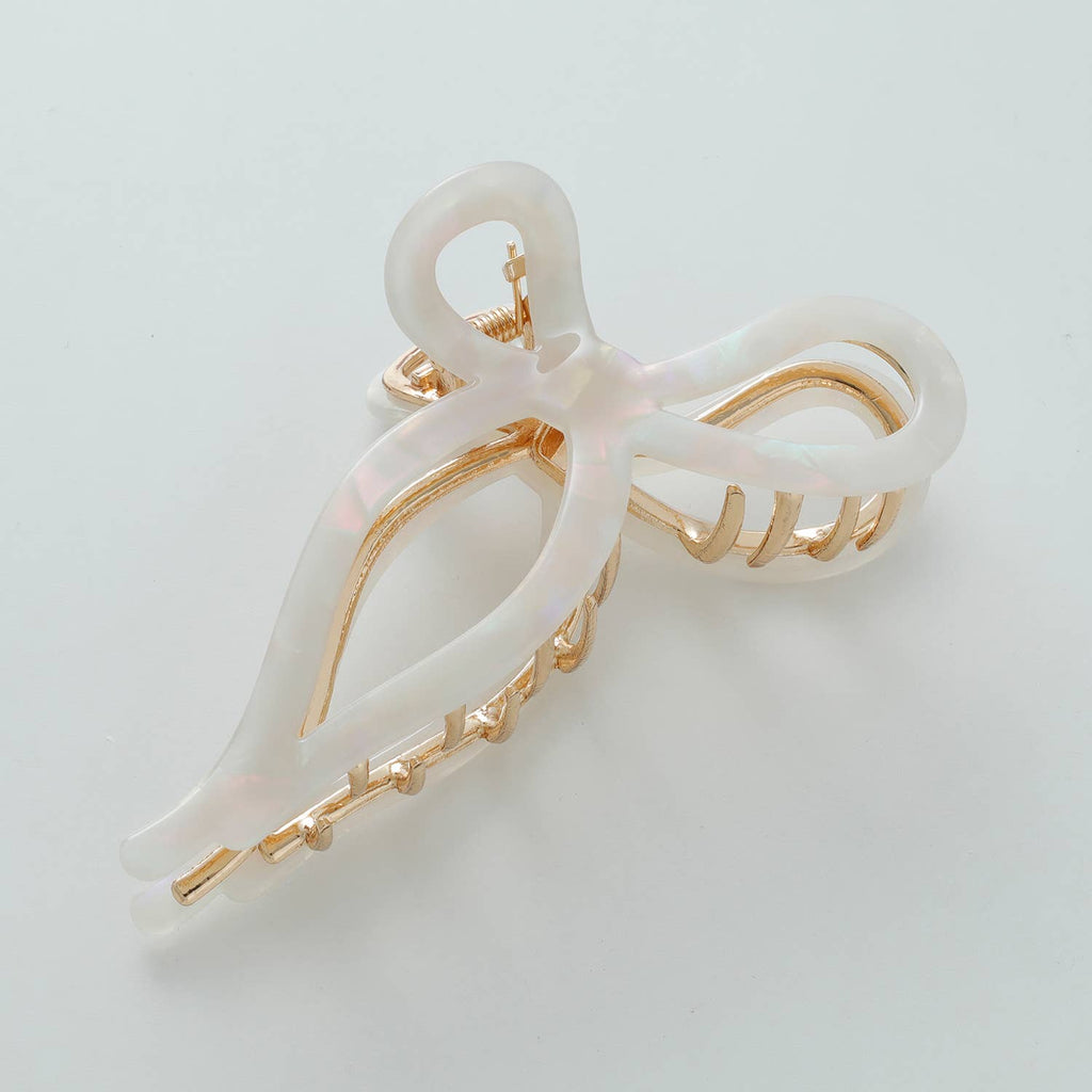 Sabrina Rosé Ribbon Metal Bow Claw Clip - Large