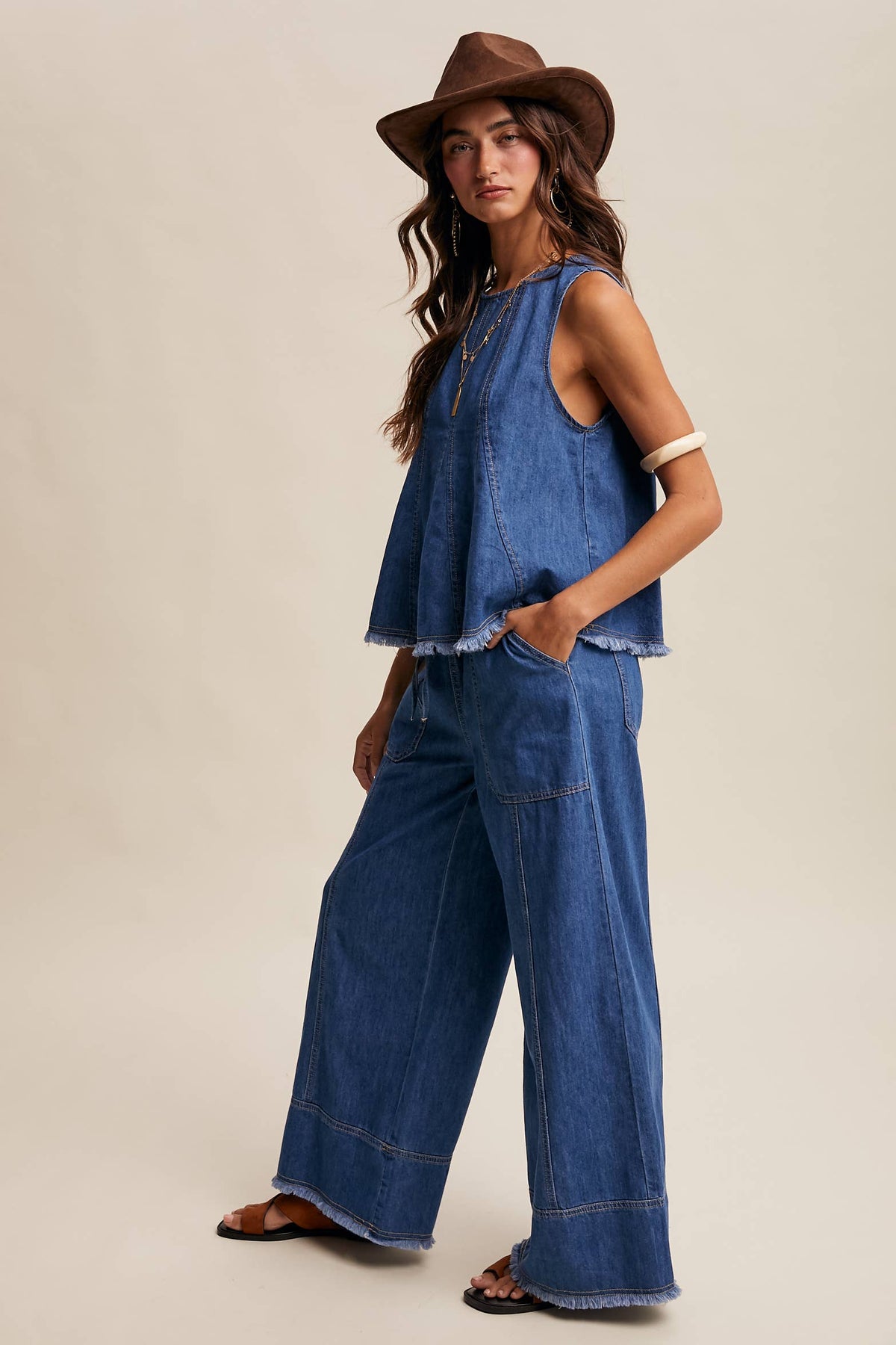 Washed Denim Tank & Wide-Leg Pants Set LSET170