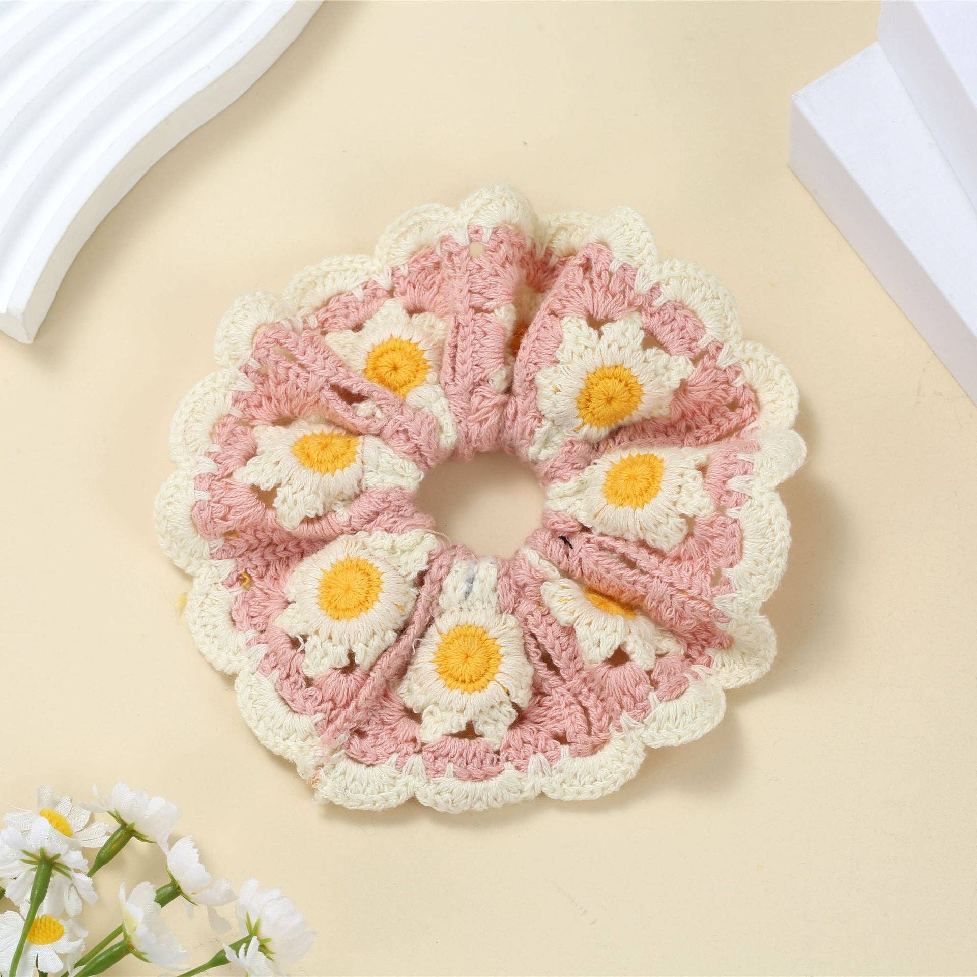 Sweet Colorful Flower Handmade Crochet Scrunchies MK2BLW6W6HSR217