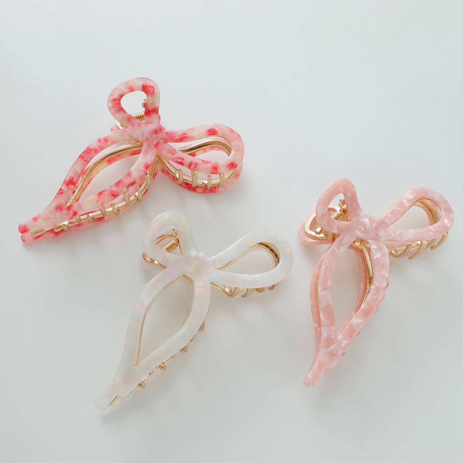 Sabrina Rosé Ribbon Metal Bow Claw Clip - Large